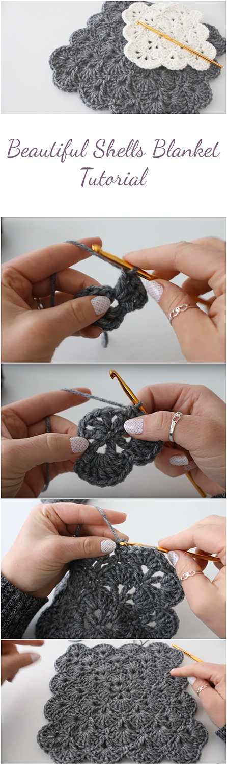 Crochet The Shells Blanket By following a simple step by step video tutorial!