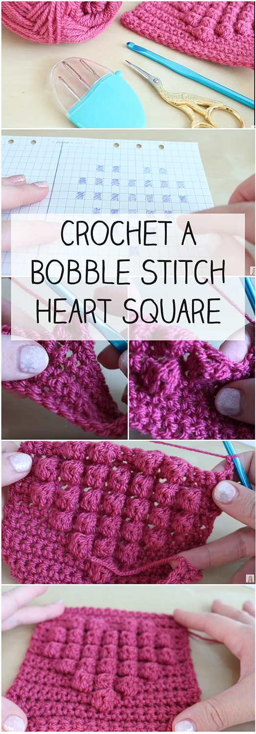 Crochet A Bobble Stitch Heart Square