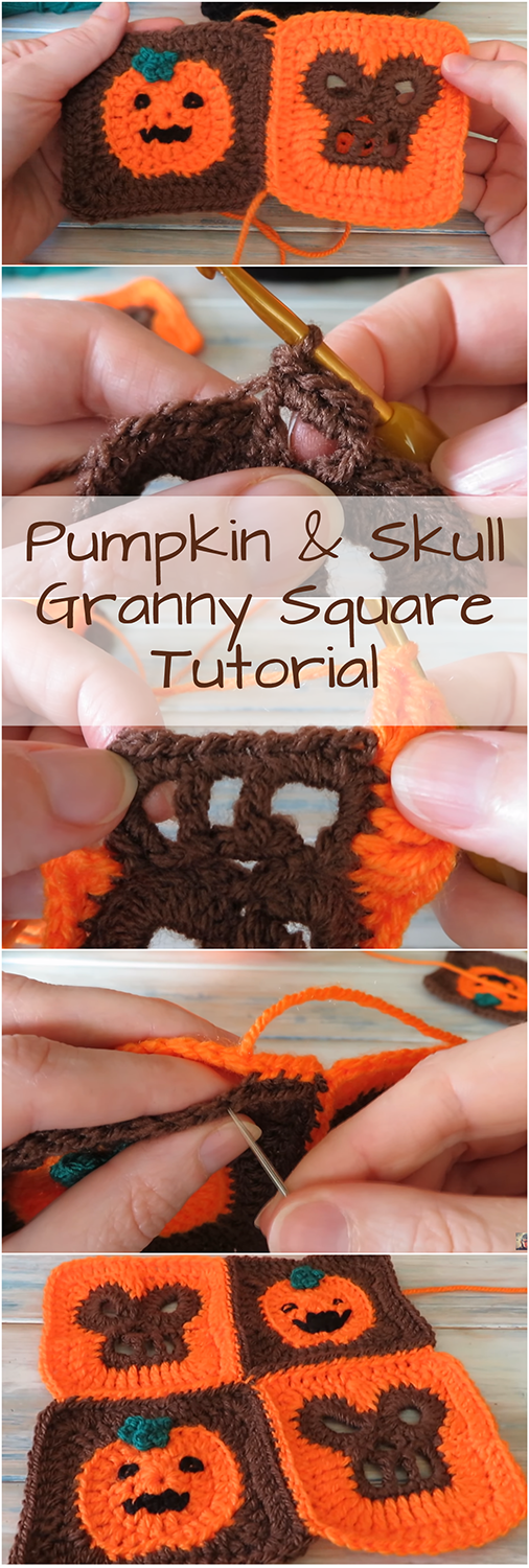 Crochet Pumpkin & Skull Granny Square - Free Video Tutorial