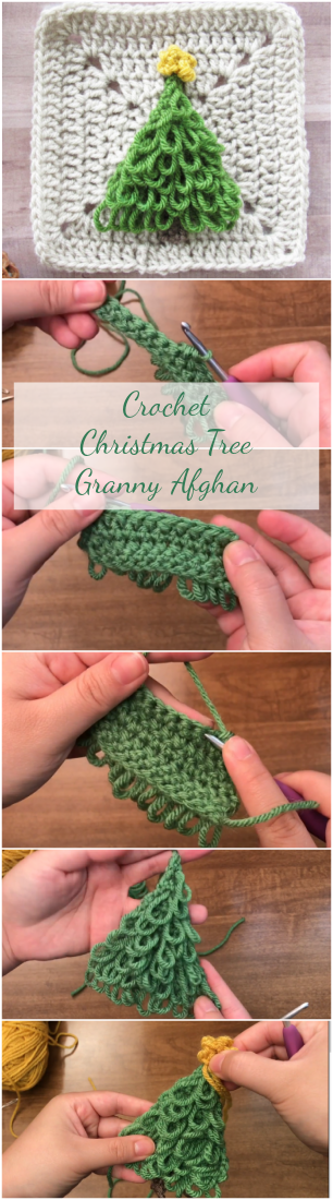 Crochet Christmas Tree Applique Granny Afghan - Free Pattern