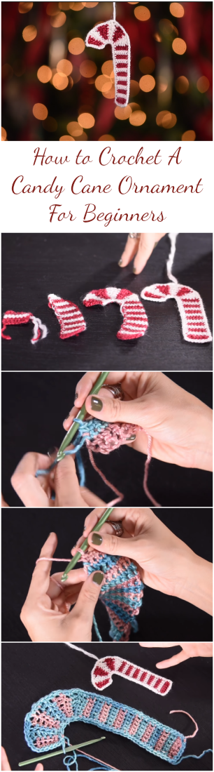 How to Crochet A Candy Cane Ornament For Beginners + Free Video + Pattern 