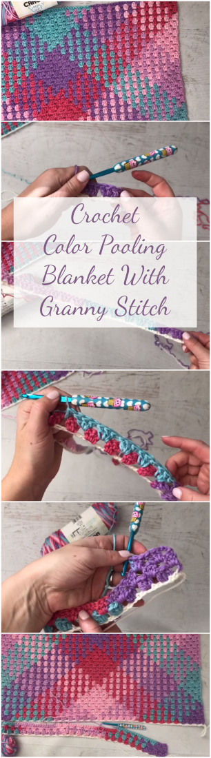 Crochet Color Pooling Blanket With Granny Stitch
