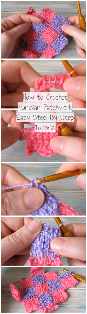 How to Crochet Tunisian Patchwork Easy Step By Step Tutorial