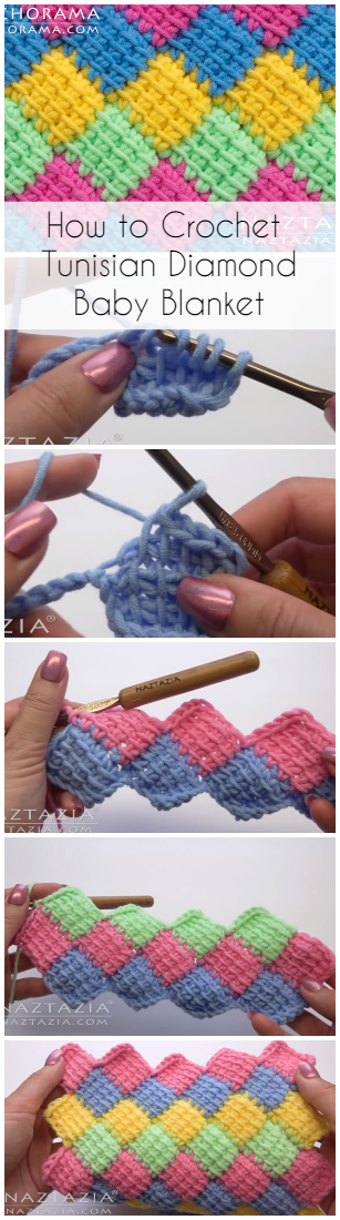 How to Crochet Tunisian Diamond Baby Blanket